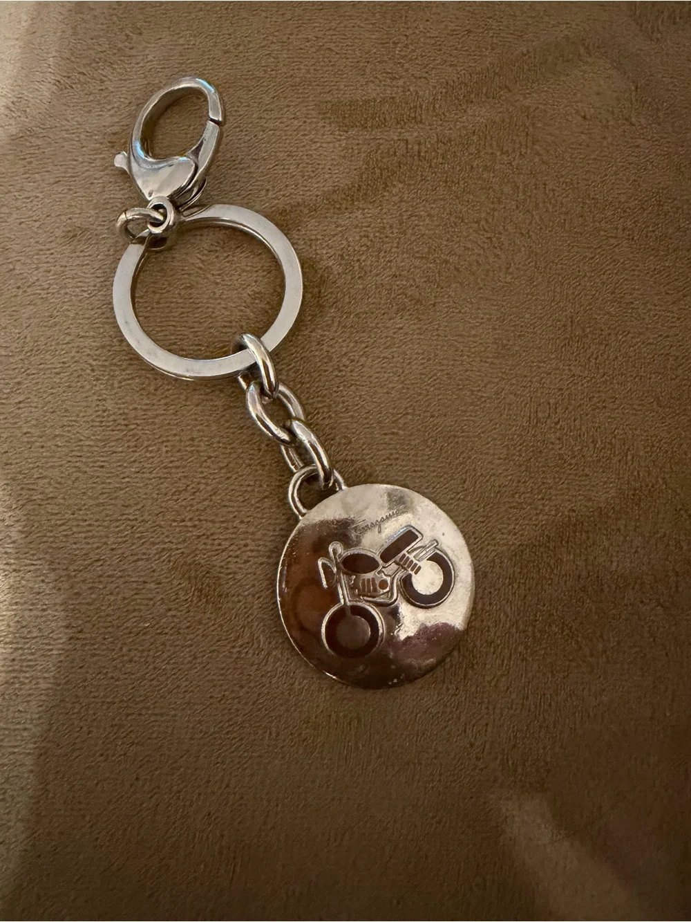 Salvatore Ferragamo Silver Tone Motorcycle Medallion Keychain